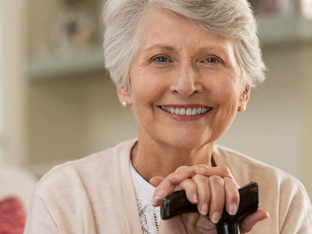 Elderly lady smiling with beautiful teeth - Oral Hygiene for seniors