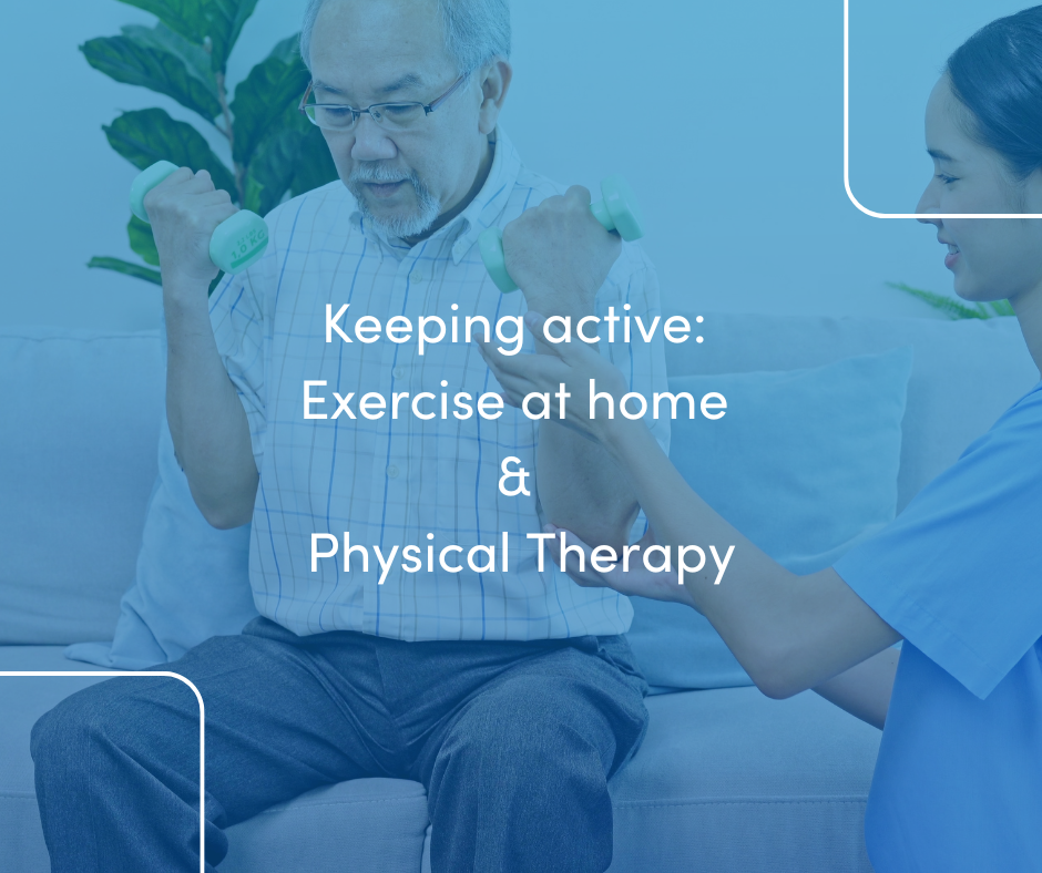 Older gentleman being assisted to lift hand weights to improve his strength