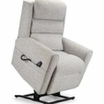 A Balmoral Riser Recliner in Pebble turned slightly right to the camera, full raised, on a white background.