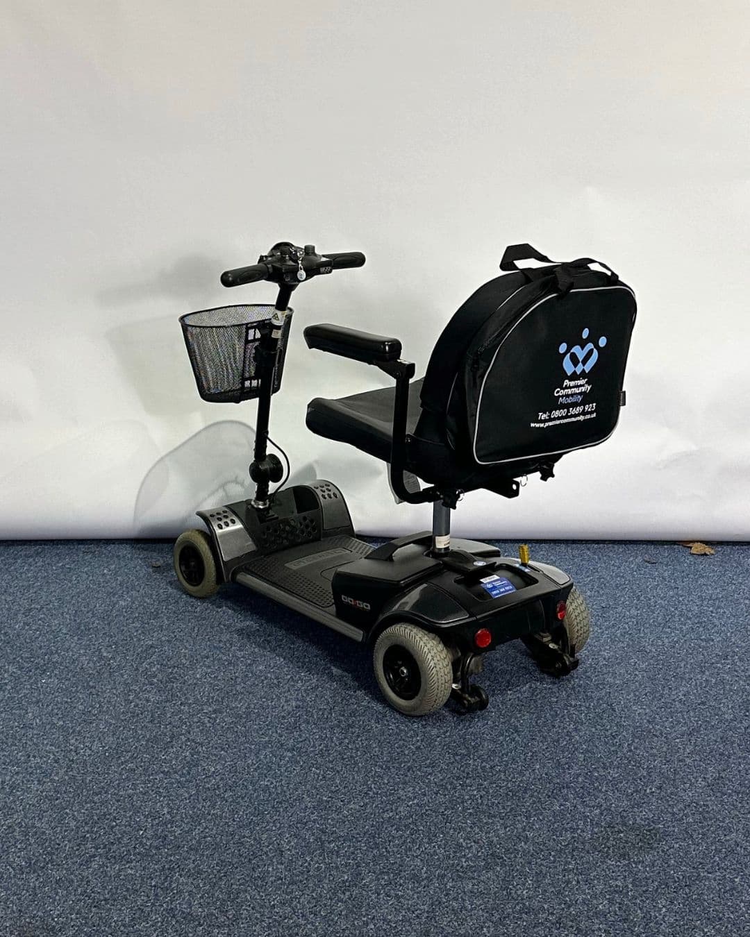 Approved Used Pride Go Go Elite Traveller in grey, with 12 ah batteries and mesh basket