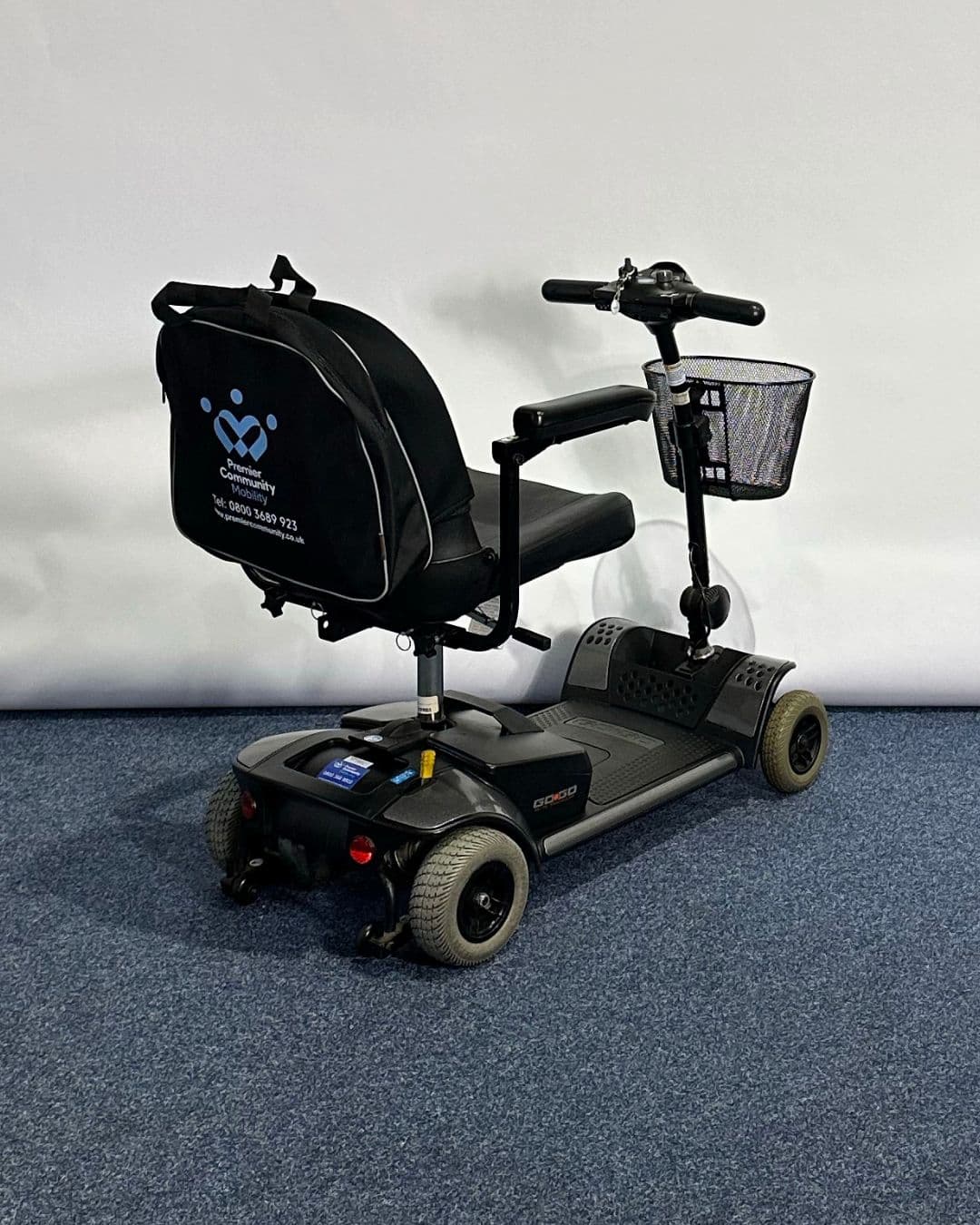 Approved Used Pride Go Go Elite Traveller in grey, with 12 ah batteries and mesh basket