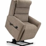 A Camberley Deluxe Riser Recliner in Stone colour, turned to the right slightly to the camera on a white background.