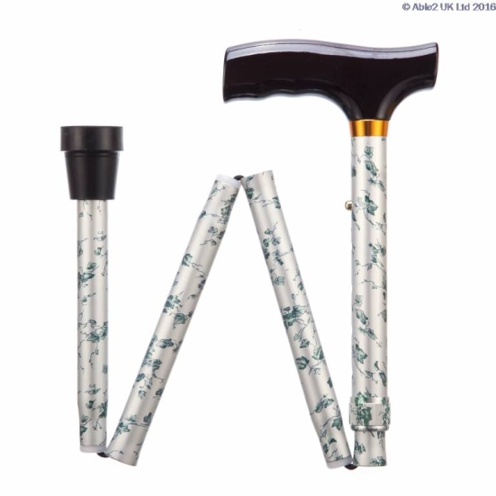 Able2 Adjustable Folding Walking Sticks folded slightly into a W shape on a white background.