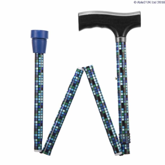 Able2 Adjustable Folding Walking Sticks folded slightly in a W shape on a white background.
