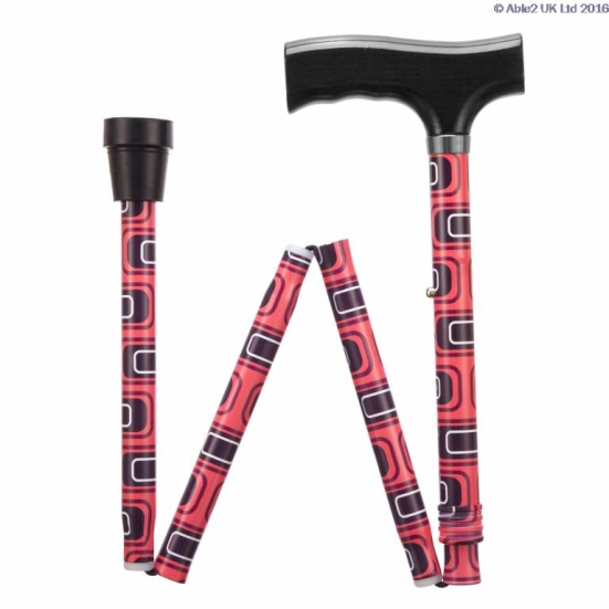 Able2 Adjustable Folding Walking Sticks folded slightly in a W shape on a white background.