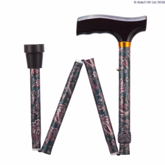 Able2 Adjustable Folding Walking Sticks folded slightly in a W shape on a white background.