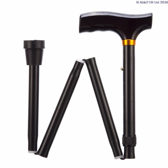 Able2 Adjustable Folding Walking Sticks folded slightly in a W shape on a white background.