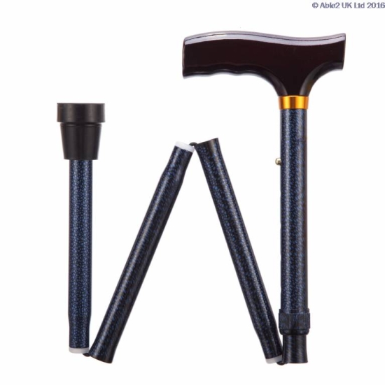 Able2 Adjustable Folding Walking Sticks folded slightly in a W shape on a white background.