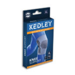 a blue and white box with a blue and white knee support