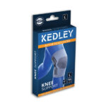 a blue and white box with a blue and white knee support