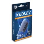 A blue and black knee support box containing the Kedley Active Elasticated Thigh Support