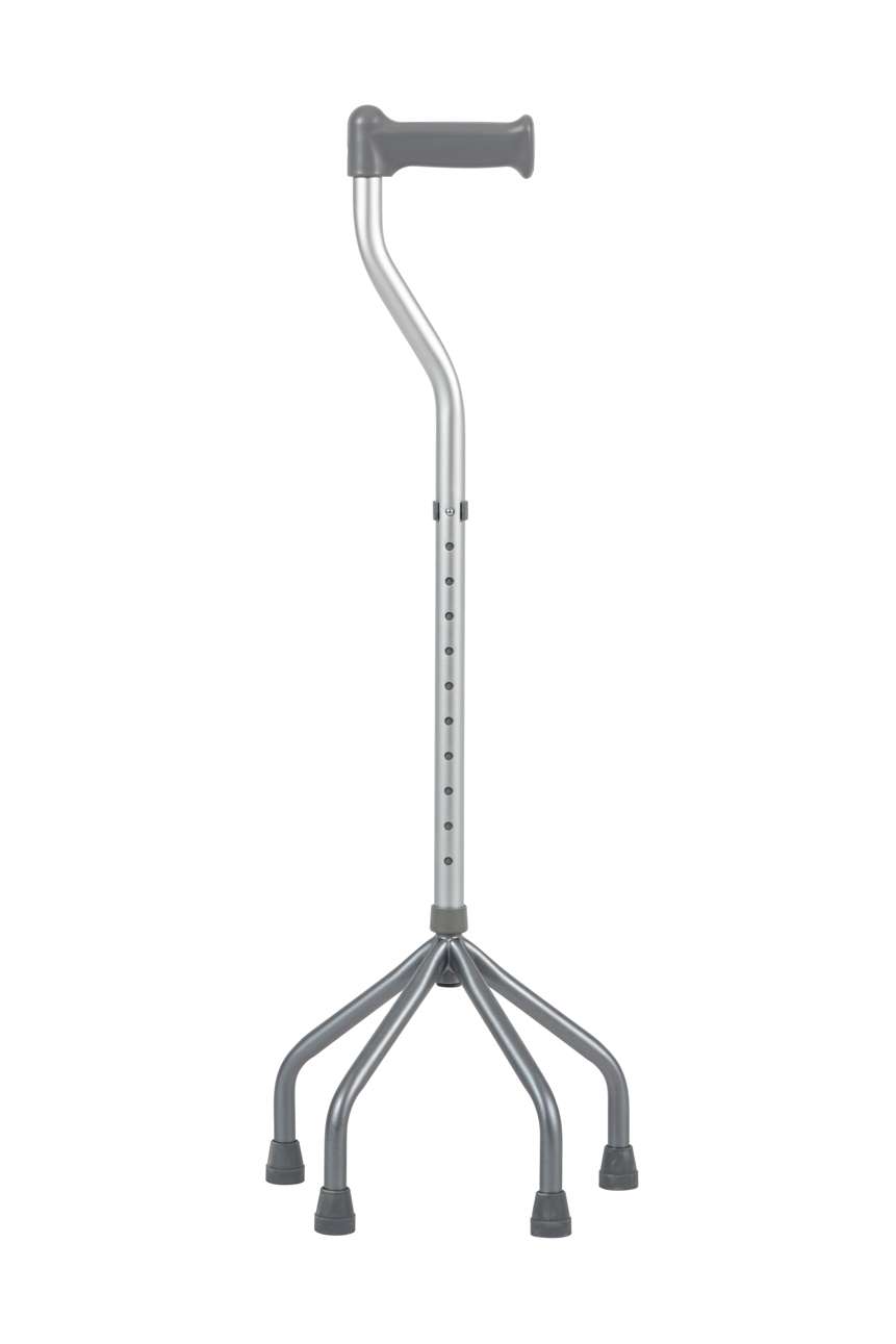 Silver Quad Cane on a white background. - closeup