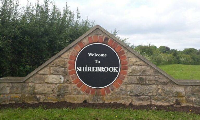 Sign showing Welcome to Shirebrook - representing Premier Community home care in Shirebrook