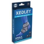A blue and grey ankle support , the Kedley Pro-Light Neoprene Ankle Support.