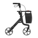 Space CF Rollator Black with a basket on a white background.
