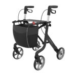 Space CF Rollator Black with a basket on a white background.