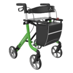 Space LX Art Line Rollator in Candy Apple facing bottom right of camera on a white background.