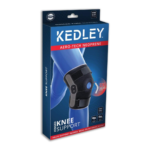 A blue and black containing the Kedley Hinged Knee Support