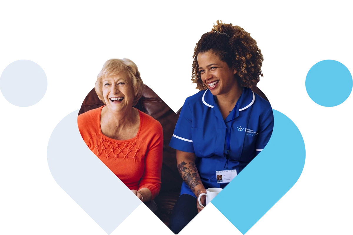 smiling elderly women with a Premier Community carer