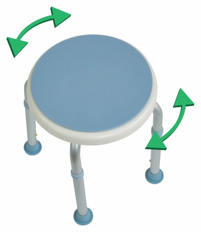 Drive Bath Stool with Rotating Seat with arrows indicating which way they turn, on a white background.