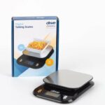 The Drive Digital Talking Scales sitting outside the box, both on a white background.