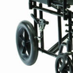 Bariatric Steel Transport Chair Closeup on the Wheels on a white background.