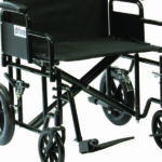 Bariatric Steel Transport Chair Close up on the seat and wheels.