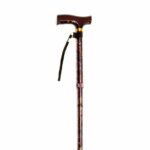 Folding Walking Stick with Strap - Black Paisley on a white background.