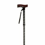 Folding Walking Stick with Strap - Black Twirl on a white background.
