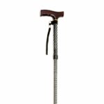 Folding Walking Stick with Strap - Black Wave on a white background.