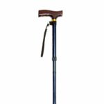 Folding Walking Stick with Strap- Blue Crackle on a white background.