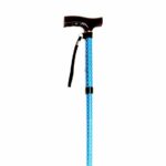 Folding Walking Stick with Strap- Blue Wave on a white background.