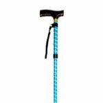Folding Walking Stick with Strap- Blue Twist on a white background.