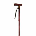 Folding Walking Stick with Strap - Red Crackle on a white background.