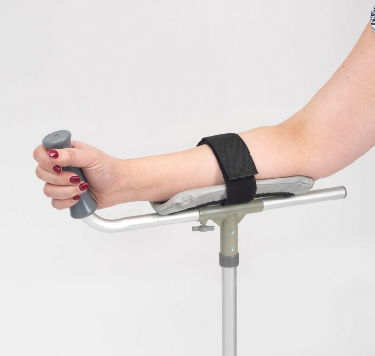 An arm within the Forearm Platform - Trough Crutches on a white background.