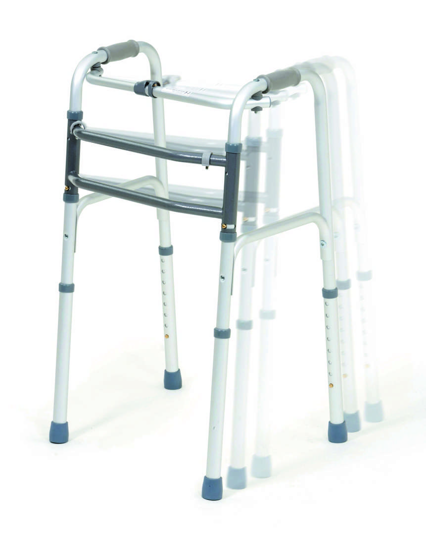 A Walking Walker blurred from moving forward with a white background.