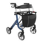 Space LX Art Line Rollator in Electric Blue facing forward but slightly to the right of the camera, on a white background.