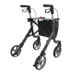 Space LX Art Line Rollator in Sober Grey, facing backwards on a white background.