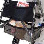 EZ Fold-N-Go Rollator close up with shopping in the front basket.