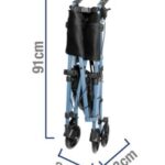 EZ Fold-N-Go Rollator folded up with the measurements around it, showing how small it folds up.