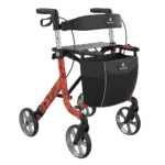 A Space LX Art Line Rollator in Red Peony, facing forward and slightly right to the camera on a white background.