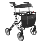 Space LX Art Line Rollator with a Zebra pattern on it, on a white background.