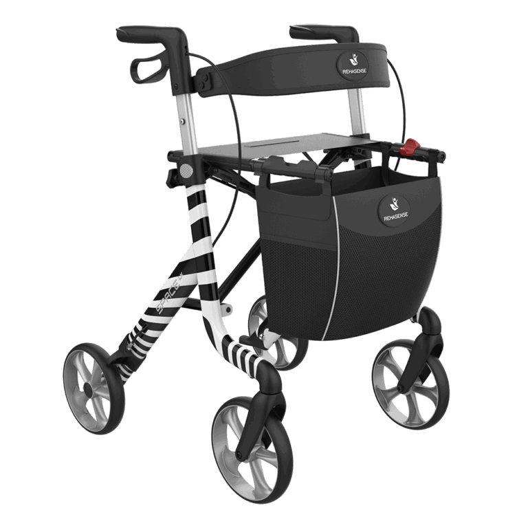 Space LX Art Line Rollator with a Zebra pattern on it, on a white background.