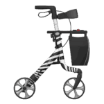The Space LX Art Line Rollator turned right, Zebra pattern on a white background.