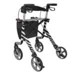 A Space LX Art Line Rollator Left Right in a Zebra pattern, facing back left on a white background.