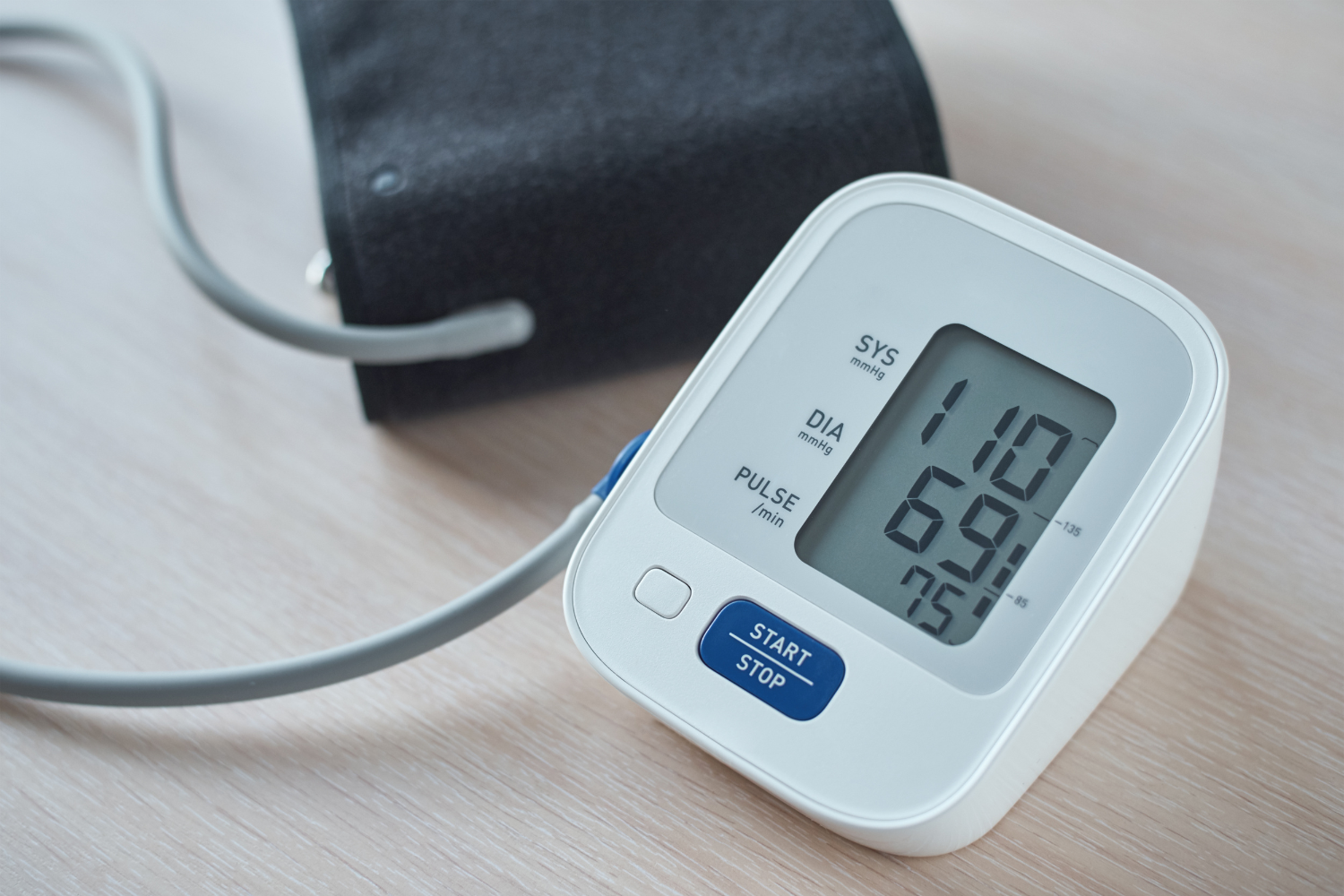 Blood pressure monitor showing systolic and diastolic