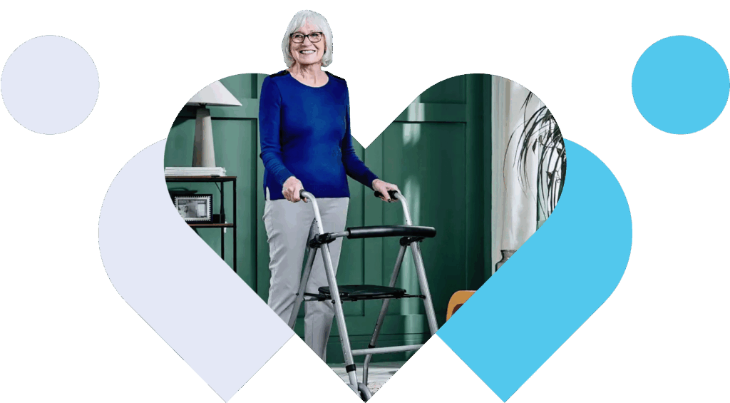 A woman with a walking frame.