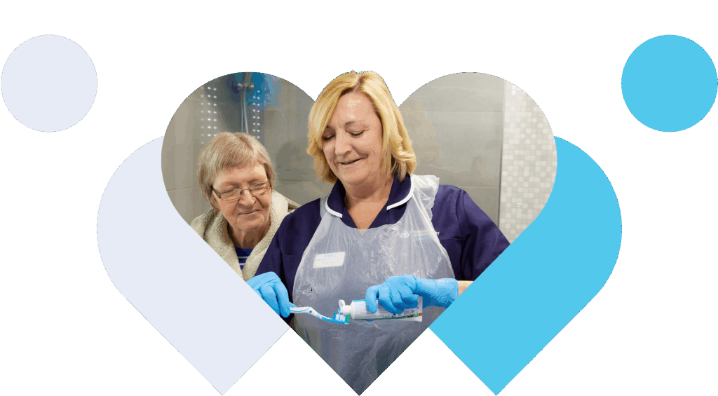 Carer helping with personal care, brushing teeth.