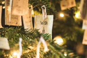Peak Village Christmas Market - hand-written notes hanging from a tree